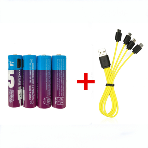 4pcs/lot New 1.5V AA rechargeable battery 1300mwh USB Ni-Zn rechargeable battery fast charging via Micro USB cable ► Photo 1/5