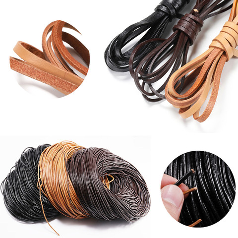 2/5 Meters Retro Genuine Leather Cord 1.5-10mm Round/Flat Strand Cow Leather Rope String Fit Necklace Bracelets DIY Jewelry Tool ► Photo 1/6