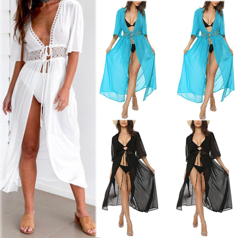 Summer New 3 Color Fashion Sexy Bikini Cover Up Women Beach Dress Swimwear Chiffon Plus Size Bathing Suit Maxi Dress Cardigan ► Photo 1/6