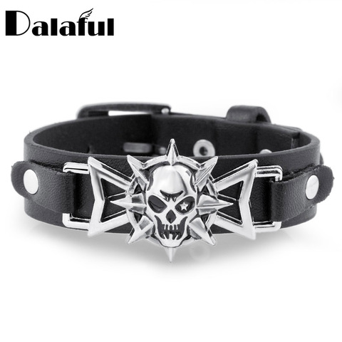 2022 Skeleton Skull Star Eye Punk Gothic Rock Leather Belt Buckle  Bracelets For Women Men Bracelets & Bangles S302 ► Photo 1/5