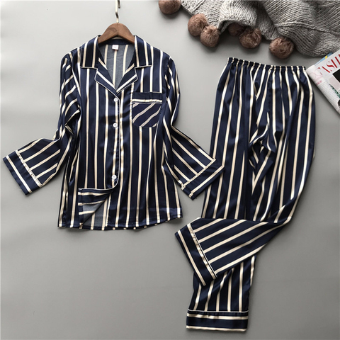 Lisacmvpnel Fashion Women Vertical Stripe Rayon Pajama Set Loose Leisure Spring Pajamas ► Photo 1/5