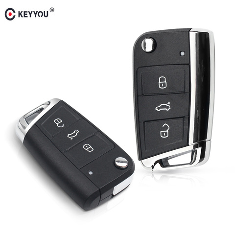 KEYYOU 3 Buttons Car Key Shell Case Fob For VW Volkswagen Golf 7 6 4 MK7 T5 Passat B5 Octavia Skoda Metal Part Modified Case ► Photo 1/6