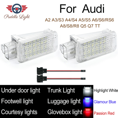 Door Welcome Interior LED Light Courtesy Lamp Under Door Footwell Trunk Luggage Reading Light For Audi A1 A3 A4 A6 A8 Q7 Q5 TT ► Photo 1/6