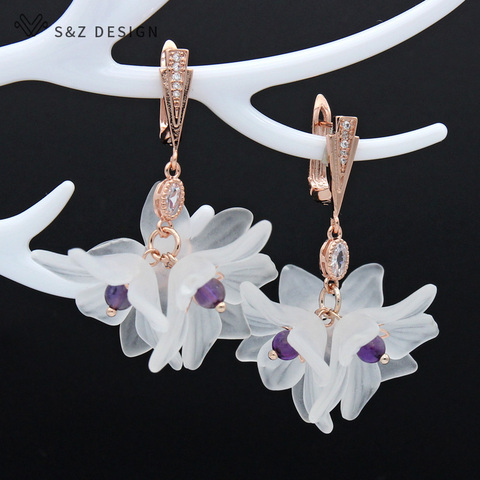 S&Z 2022 Fashion Big Dangle Earrings For Women Wedding Party Bohemian Acrylic White Flower Earrings Statement Boho Jewelry Gifts ► Photo 1/6