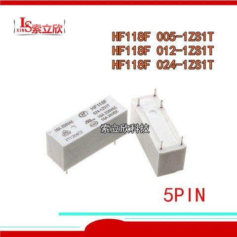 10PCS  New Relay  HF118F 005-1ZS1T  HF118F-012-1ZS1T  HF118F 024-1ZS1T  HF118F 012-1ZS1T HF118F 024 1ZS1T  JQX-118F 5PIN  10A ► Photo 1/1