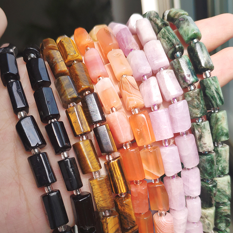 Natural Agates Emeralds Kunzite Tiger Eye Stone Beads Cylinder Loose Beads for Jewelry Making DIY Bracelet Accessories 7.5inch ► Photo 1/6