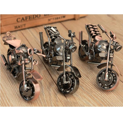 Metal Retro Motorcycle Model Motor Figurine Iron Motorbike Prop Handmade Boy Gift Kid Toy Home Office Decor ► Photo 1/6