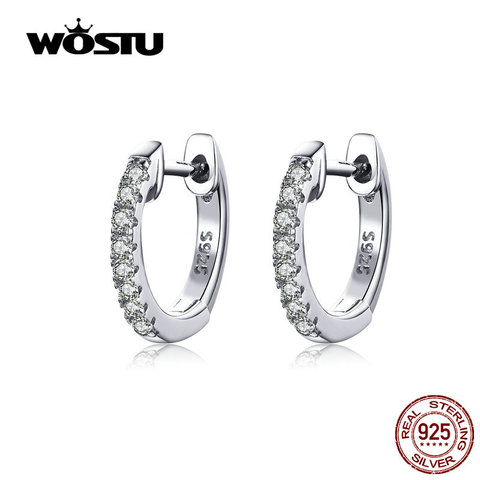 WOSTU 925 Sterling Silver Classic Round Silver Hoop Earrings Authentic Clear Zircon Earrings For Women Fashion Jewelry CQE498 ► Photo 1/6