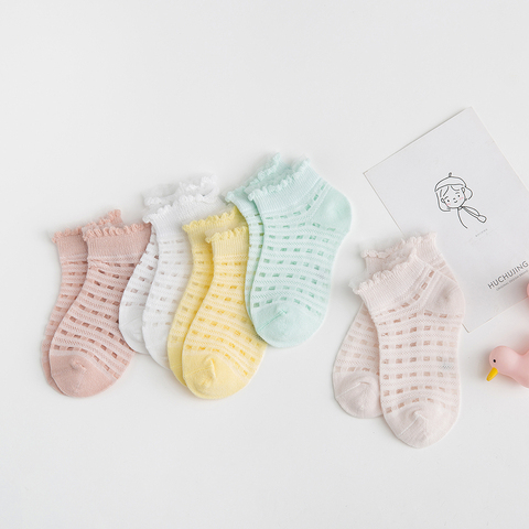 5Pairs/lot 2-9Y Baby Socks Summer Cotton Plaid Thin Kids Socks Solid Colorful Girls Mesh Cute Newborn Boy Toddler Socks Baby ► Photo 1/6