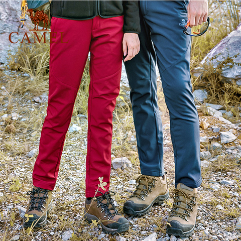 CAMEL Women Men Outdoor Hiking Pants Waterproof Windproof Warm Fleece Inner Softshell Trousers Casual Tactical Trekking Pants ► Photo 1/6