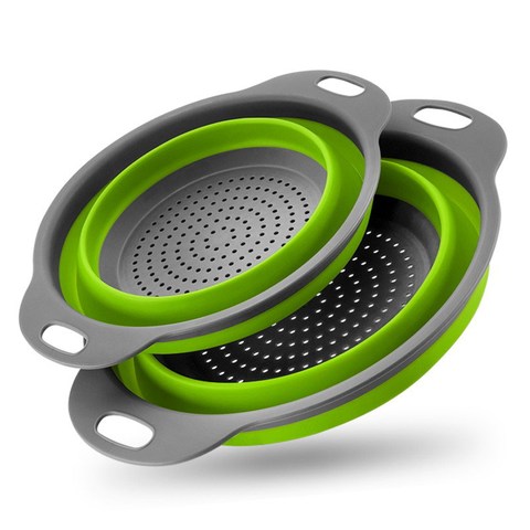 2pcs/set Folding Drain Conlander Fruit Vegetable Washing Basket Strainer Silicone Colander Kitchen Storage Gadgets Basket Tools ► Photo 1/6