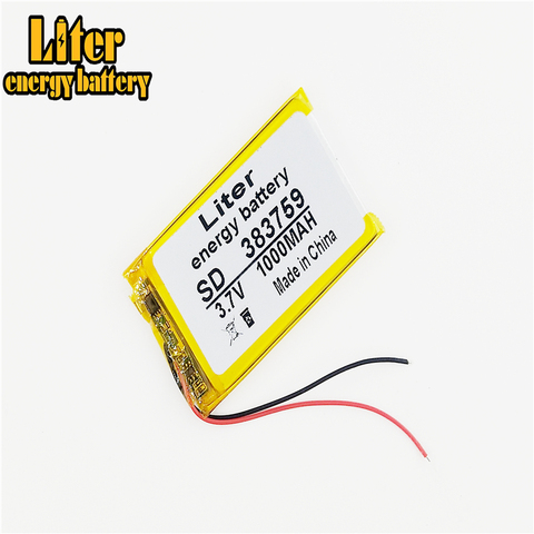 lithium polymer battery 383759 3.7V lipo battery 1000mah for MP4 MP5 GPS DVD li-polymer rechargeable battery ► Photo 1/4