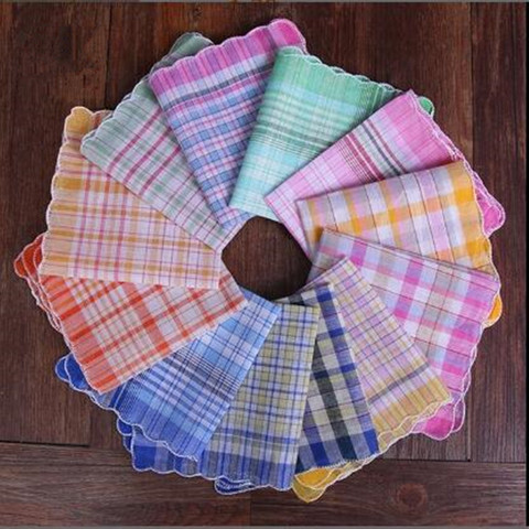 12Pcs Womens Ladies Handkerchiefs 100% Cotton Soft Plaid Handkerchiefs Mixed Color Pocket Hanky BBB1062 ► Photo 1/6