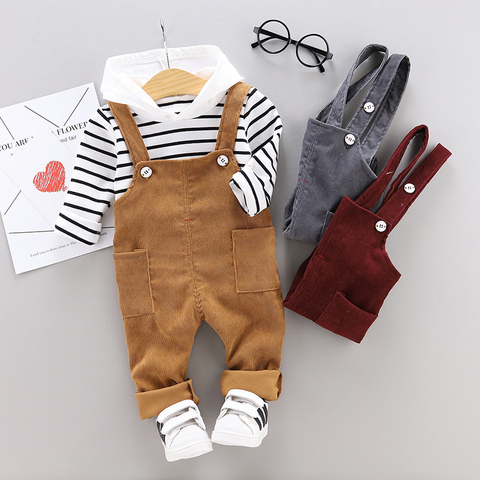 Autumn Baby Boys Girls Clothes Infant Cotton Striped T Shirt Bib Pants 2pcs/sets Kids Garment Children Casual Sport Suit ► Photo 1/5