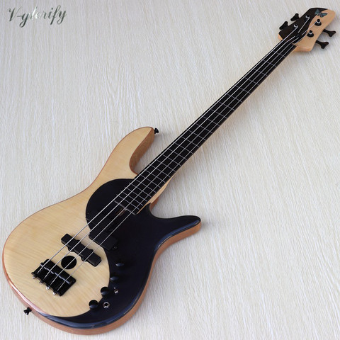 flame maple with rosewood black & white color active 4 string fretless with fret line electric bass guitar ► Photo 1/6