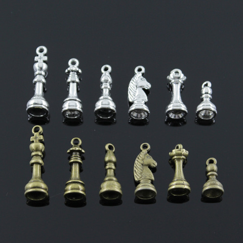 10pcs Charms Chess King Queen Rook Knight Bishop Pawn Tibetan Bronze Silver Color Pendants Antique Jewelry Making DIY Handmade ► Photo 1/6