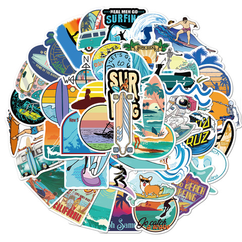 50PCS Summer Surfing Stickers Beach Travel Surf Sticker Waterproof DIY Surfboard Luggage Car Bicycle Water Bottle Decal Sticker ► Photo 1/6