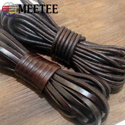 Meetee 1.5-10mm 5Meter Round Flat Leather Rope DIY Bracelet Necklace Jewelry Vintage Cowhide Cord Handmade Decoration CD203 ► Photo 1/6