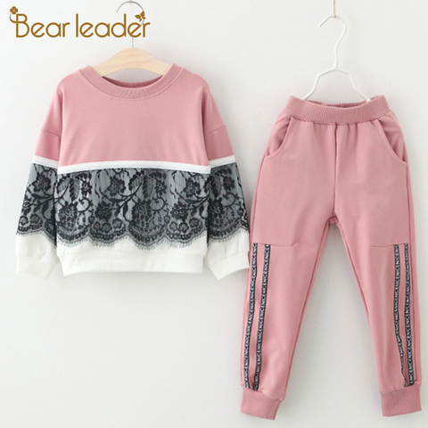 Bear Leader Girls Clothing Sets New Spring Active Girls Clothes Lace Children Clothing Cartoon Print Sweatshirts Pants Suit 3-7Y ► Photo 1/6