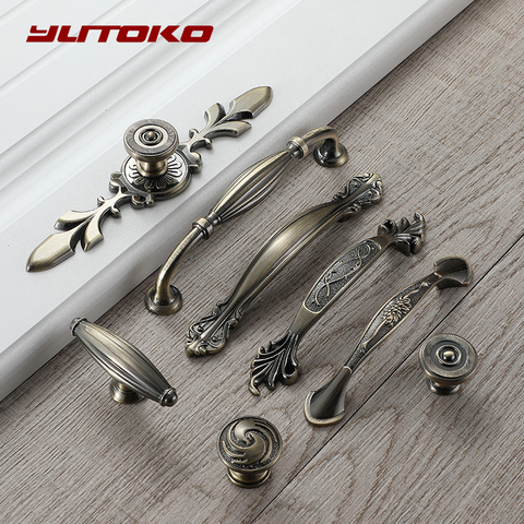 YUTOKO European Zinc Alloy Green Bronze Cabinet Handles Door Pulls Drawer Knobs Kitchen Cupboard Handles Furniture Handle Hardwa ► Photo 1/6