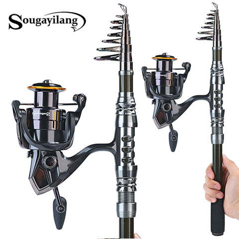 Sougayilang 1.8-3.3m Carbon Telescopic Carp Fishing Rod Sets and 13+1BB Metal Spoon Reel  Lure Spinning Fishing Reel Pesca ► Photo 1/6