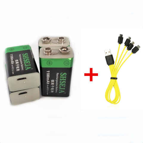 2/4pcs SHSEJA 1180mAh 9V rechargeable battery 6F22 USB lithium-ion battery with Micro USB cable for fast charging ► Photo 1/4