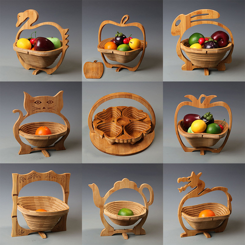 New Bamboo Dried Fruit Plate Folding Fruit Basket Fashion Creative  Basket Fruit Tray Wood Products Craft Home Decorations ► Photo 1/6
