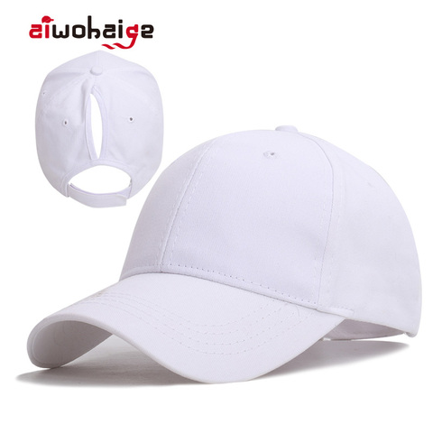 New Solid Color Ladies Ponytail Baseball Cap Spring Summer Autumn Women Casual Hat Female Adjustable Cotton Snapback Sport Bone ► Photo 1/6