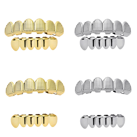 Gold Silver Plated Hip Hop Teeth Grillz Top& Bootom Groll Set With  silicone Vampire teeth Best Gift For Christmas ► Photo 1/6