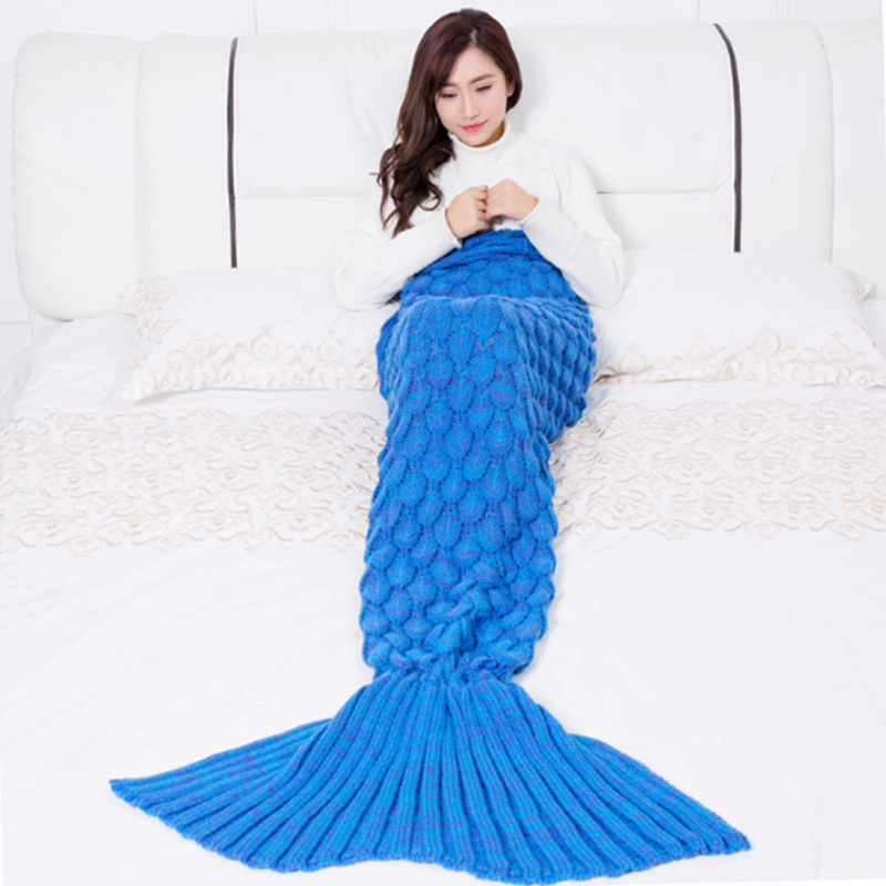 Buy Online Knitted Mermaid Tail Blanket Handmade Crochet Mermaid Blanket Super Soft All Seasons Sleeping Knitted Blankets 1pcs Alitools