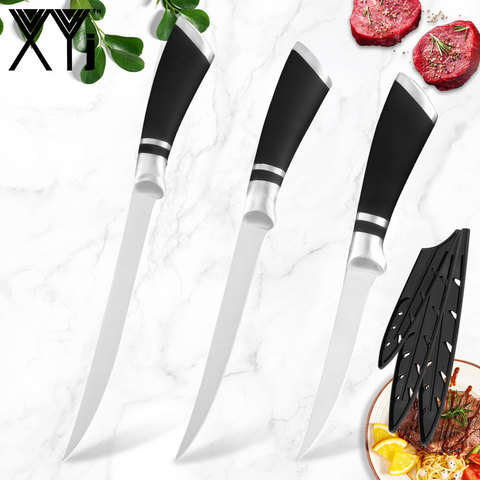 XYj Stainless Steel 6 7 8 inch Curved Boning Knife Non-stick Handle Bone Salmon Sushi Petty Raw Fish Filleting Kitchen Knife ► Photo 1/6