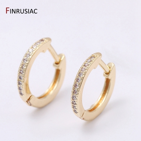 Luxury Zircon Crystal Hoop Earrings For Women Jewelry 14mm*1.8mm Small Round Circle Gold Plated Earrings 2022 New ► Photo 1/3