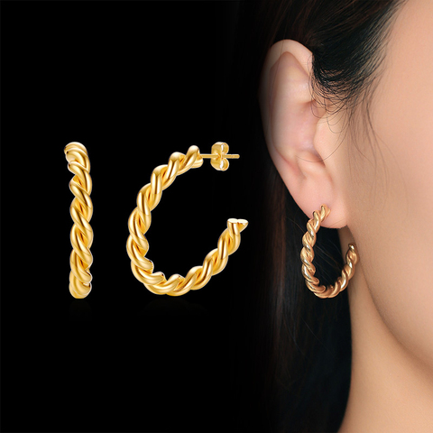 Vnox New Design Twisted Steel Hoop Earrings for Women Gold Tone Stainless Steel Party Circle Simple Earrings ► Photo 1/6