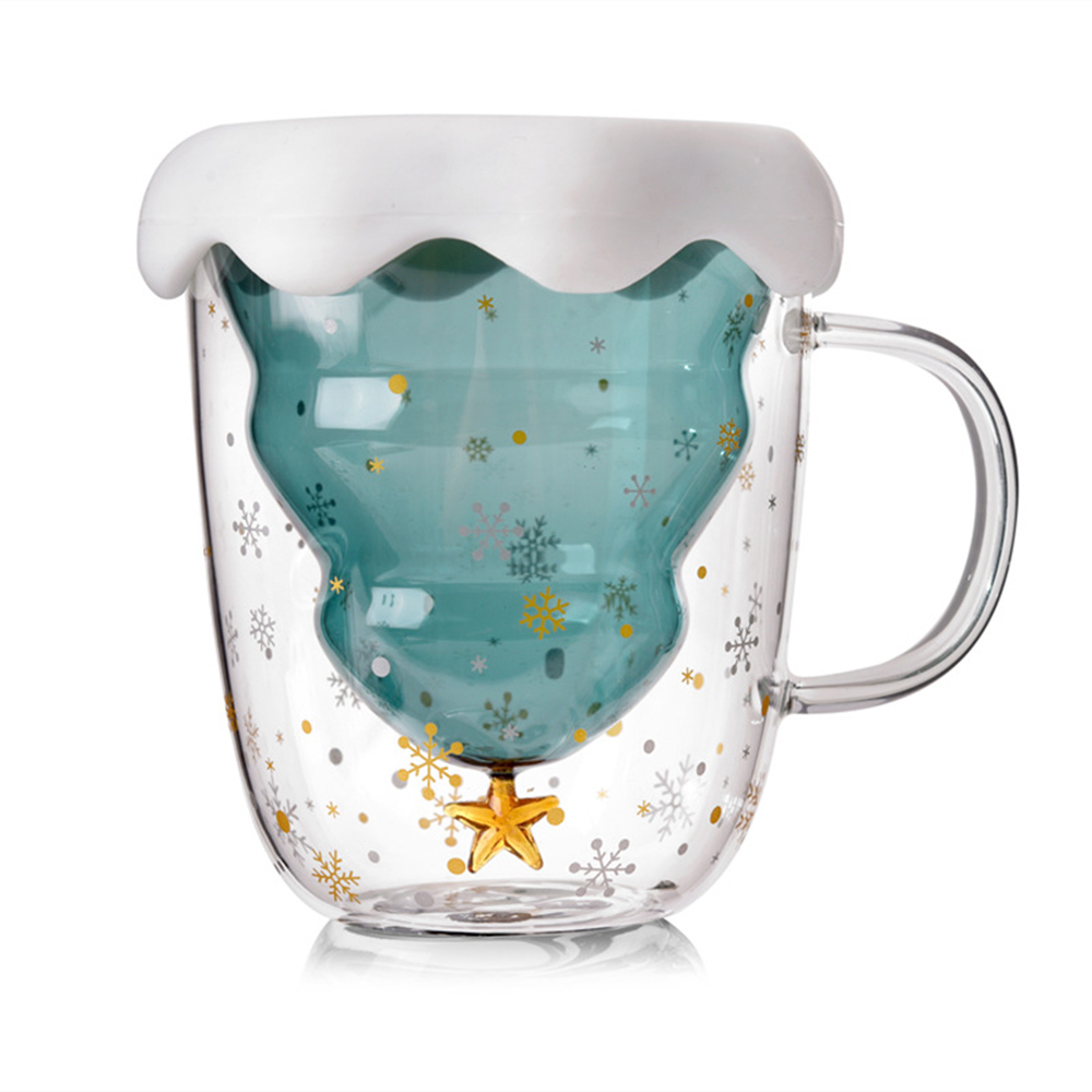 300ml Creative Christmas Tree Glass Mug Double Wall Insulated