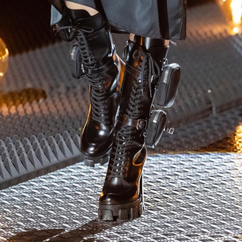 Jady Rose 2022 Hot Sale Pocket Design Women High Boots Ladies Platform Motorcycle Boots Military Shoes Woman Flat Botas Mujer ► Photo 1/6