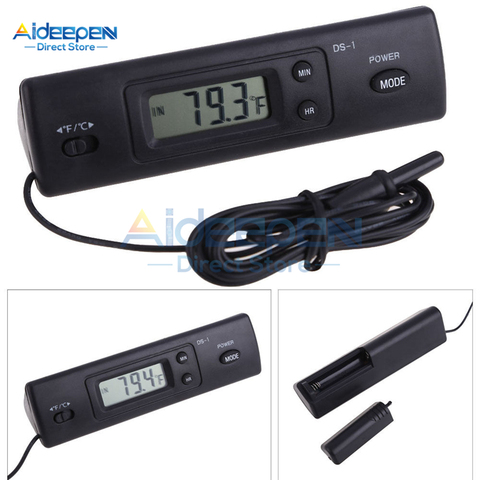 DS-1 Car Thermometer LCD Display C/F Clock Temperature Sensor Controller Indoor Outdoor Thermostat With Probe For Vehicle ► Photo 1/6