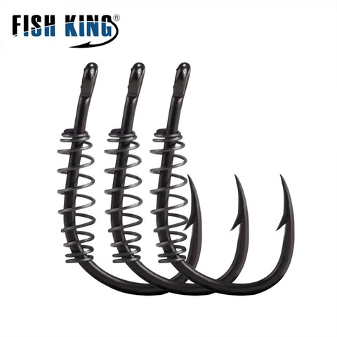 FISH KING 5-15pcs Carp Fishing Spring Hook With Ringed Stainless Barbed Circle Single Explosion Carp Hook Accessories Tackle ► Photo 1/6