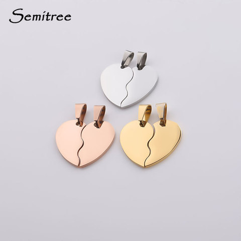 Semitree 2 Pcs/Set Fashion Couple Necklace Pendant Stainless Steel Broken Heart Bracelet Charms Pendants for Jewelry Making Bulk ► Photo 1/5
