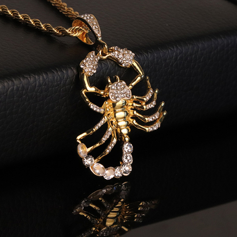 Animal Scorpion Hip Hop Pendant Chain Gold Color Bling CZ Crystal Men's Scorpio Necklace Punk Rock Fashion Jewelry For Gift ► Photo 1/5