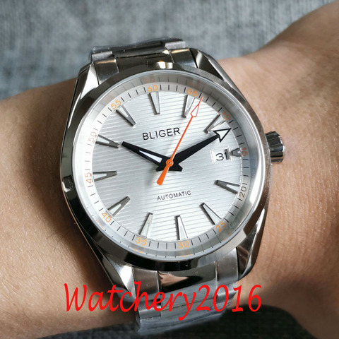 BLIGER 40MM NH35 Automatic Men's Watch NH35 Movement Sapphire Glass Automatic Date White Dial Steel Strap New Arrival ► Photo 1/6