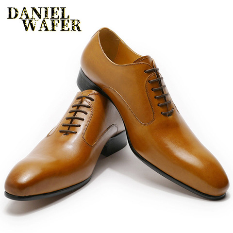LUXURY BRAND OXFORD LEATHER SHOES BLACK BROWN HAND-POLISHED LACE UP POINTED TOE MEN'S DRESS WEDDING OFFICE BUSINESS FORMAL SHOES ► Photo 1/6