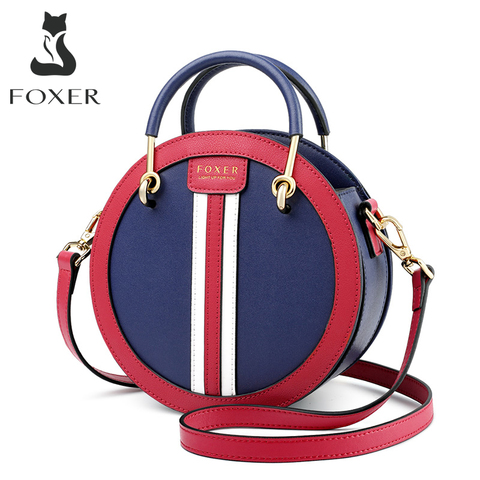 FOXER Women's Split Leather Round Crossbody Bag Female Small England Style Circular Handbag Lady 2022 Shoulder Bag Gift for Girl ► Photo 1/6