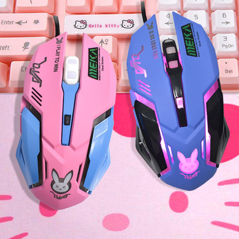 OW DVA Pink Game Office Mouse Girls Light-emitting Competition Chicken Cute Wired Wireless Mouse for PC Laptop CF Overwatch ► Photo 1/6