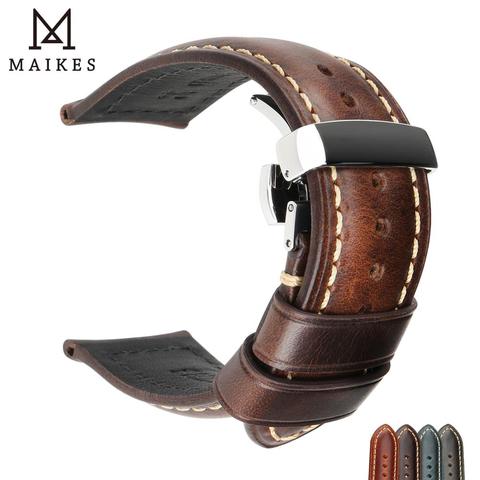 Maikes Handmade Genuine Leather Watchbands 18mm 20mm 22mm 24mm Universal Butterfly Buckle Watch Strap ► Photo 1/6