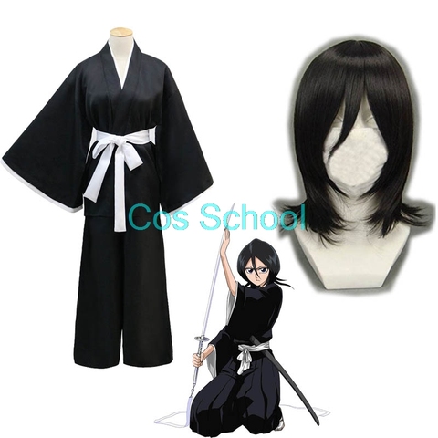 Cos School Bleach Kuchiki Rukia Cosplay Costume Rukia Kuchiki Wigs and Kimono Uniform Sets Die Pa Bleach Costumes ► Photo 1/6