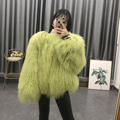 2022Women real mongolian sheep fur coat ladies leather short style beach wool fur jacket female outerwear ► Photo 1/6