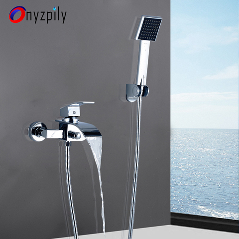 Chrome Waterfall Shower Faucet Wall Mounted Handheld Shower Mixer Tap Waterfall spout Bathtub Mixer Faucet Plastic Shower Brack ► Photo 1/6