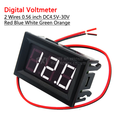 2 Wires 0.56 inch Digital Voltmeter 4.5-30V / DC4.5-30V Red blue white green orange LED Vehicles Motor Volt Voltage Panel LED ► Photo 1/2