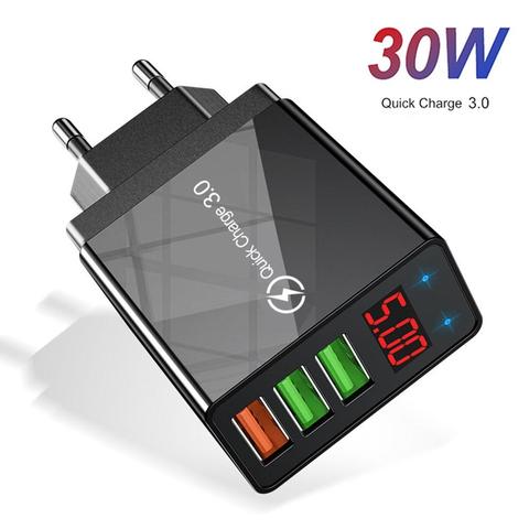 3 Ports USB Charger Digital Display Quick Charge 3.0 Fast Charging Wall Mobile Charger Adapter ► Photo 1/5