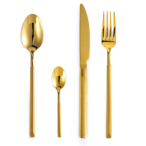 Cutlery Set Forks Knives Spoon 18/10 Stainless Steel Tableware Silverware Set Mirror Gold Spoon Knife Chopstick Set wholesale ► Photo 1/6